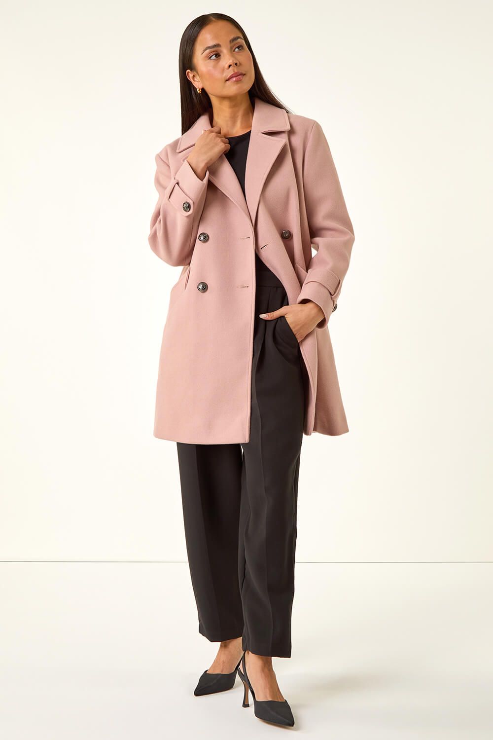 Roman Petite Double Breasted Collared Peacoat