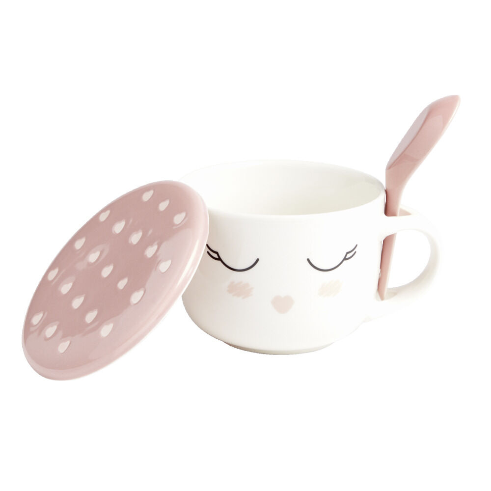Bol jumbo 62cl avec cuillère et couvercle blush girly