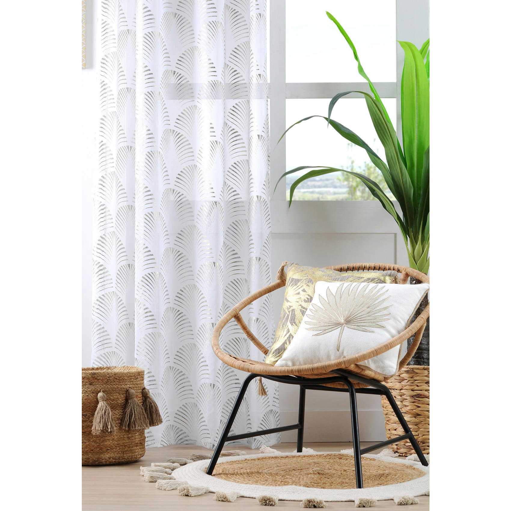 - Voilage tamisant à œillets imprimé maldives métal