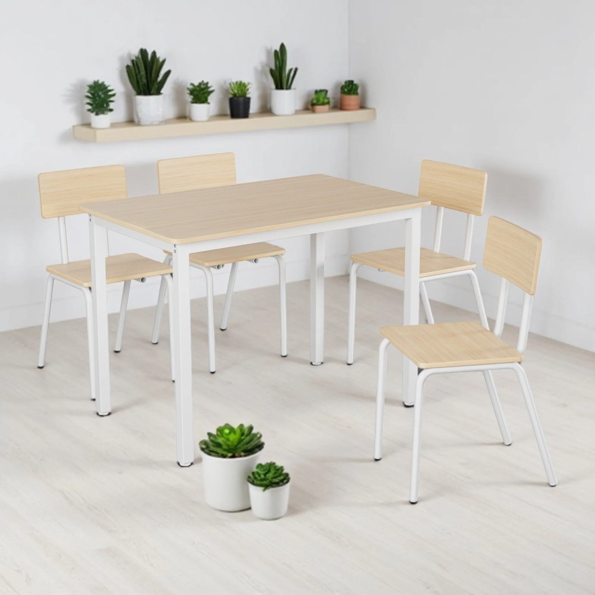 5-Piece Dining Table Set for 4, 43 MDF Table with Metal Frame and Chairs, Space-Saving Kitchen Set, Easy to Clean & Assemble