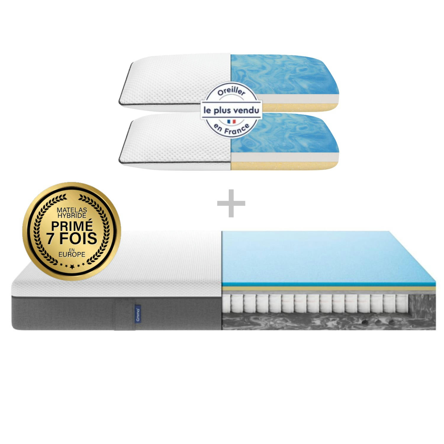 EMMA HYBRIDE - Pack Matelas Hybride 160x200 + Foam oreiller