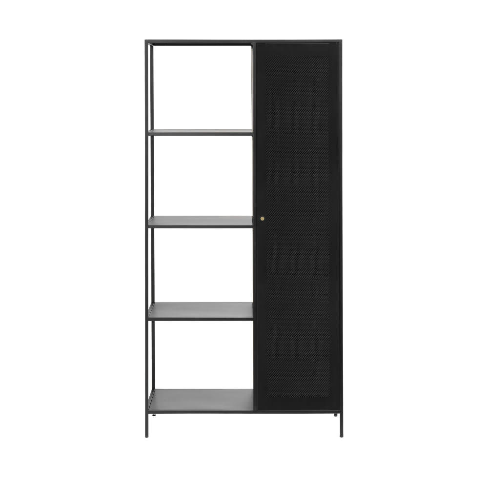 ABEL - Armoire 1 porte, 4 niches en métal H180cm noir