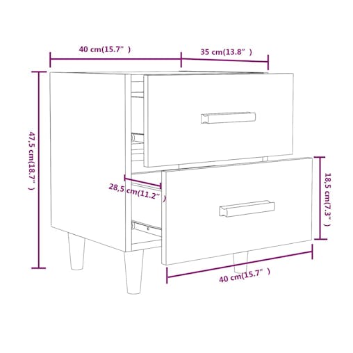 NNEVL Bed Cabinets 2 pcs Black 40x35x47.5 cm