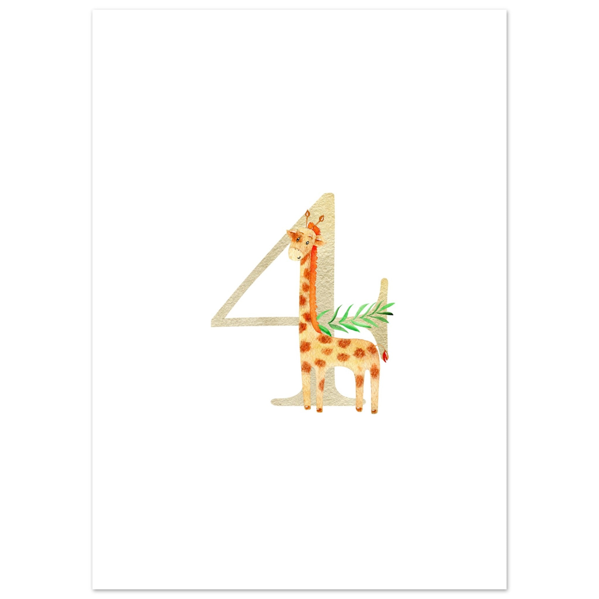 Artfulprints Poster Cijfer 4 kinderkamer  - 50x70 cm - Meerkleurig