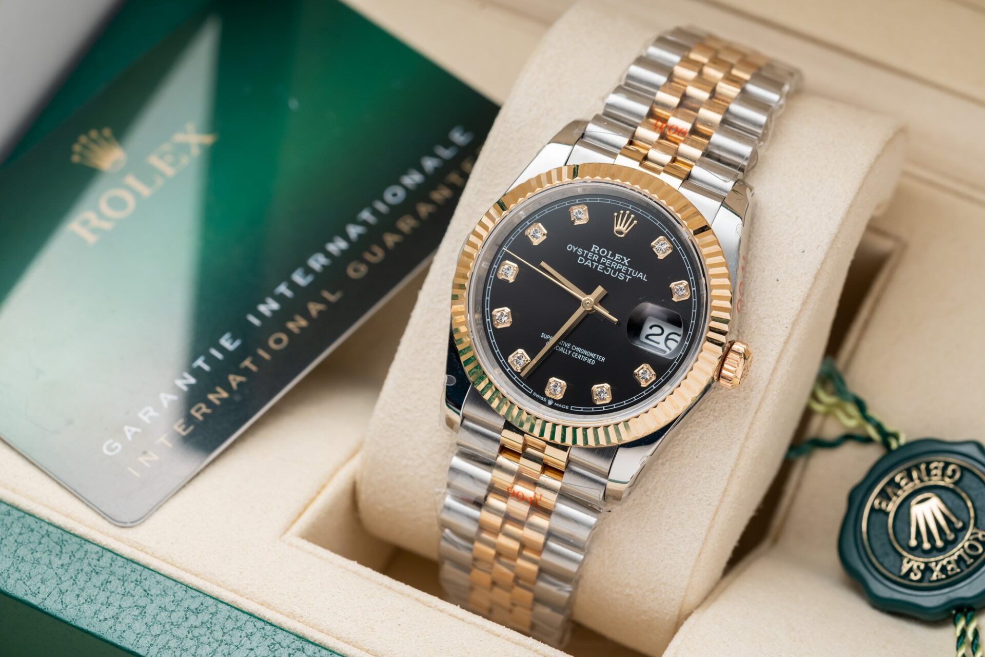 Rolex Datejust SS/RG Plated Black Dial CZ Diamonds 36mm Jub Super Clone