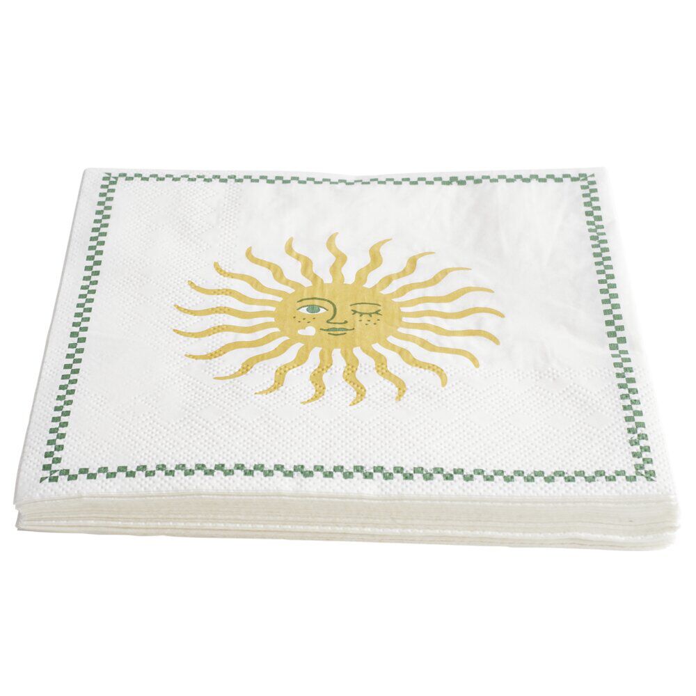 Serviette papier x20 blanc motif soleil jaune et blanc 33x33cm