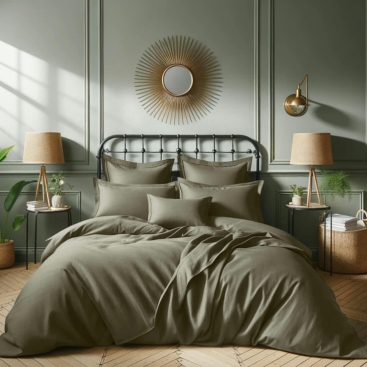 JULIA - Taie d'oreiller (x1) satin de coton  50x70 vert kaki