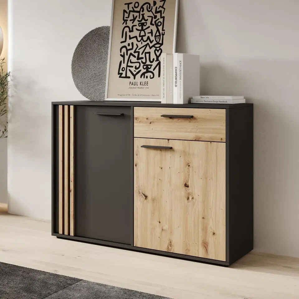 Meubella - Clover - Dressoir - Eiken/Zwart - 116x34x82 cm