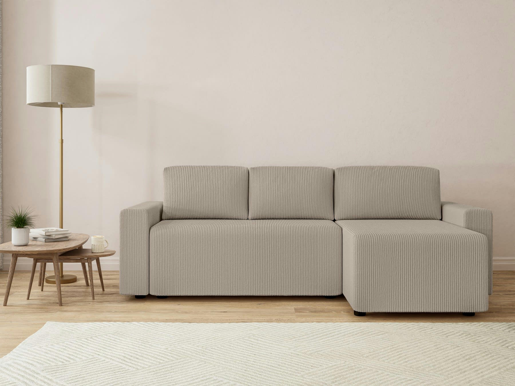 MAX - Canapé d'angle convertible en  4 places grège