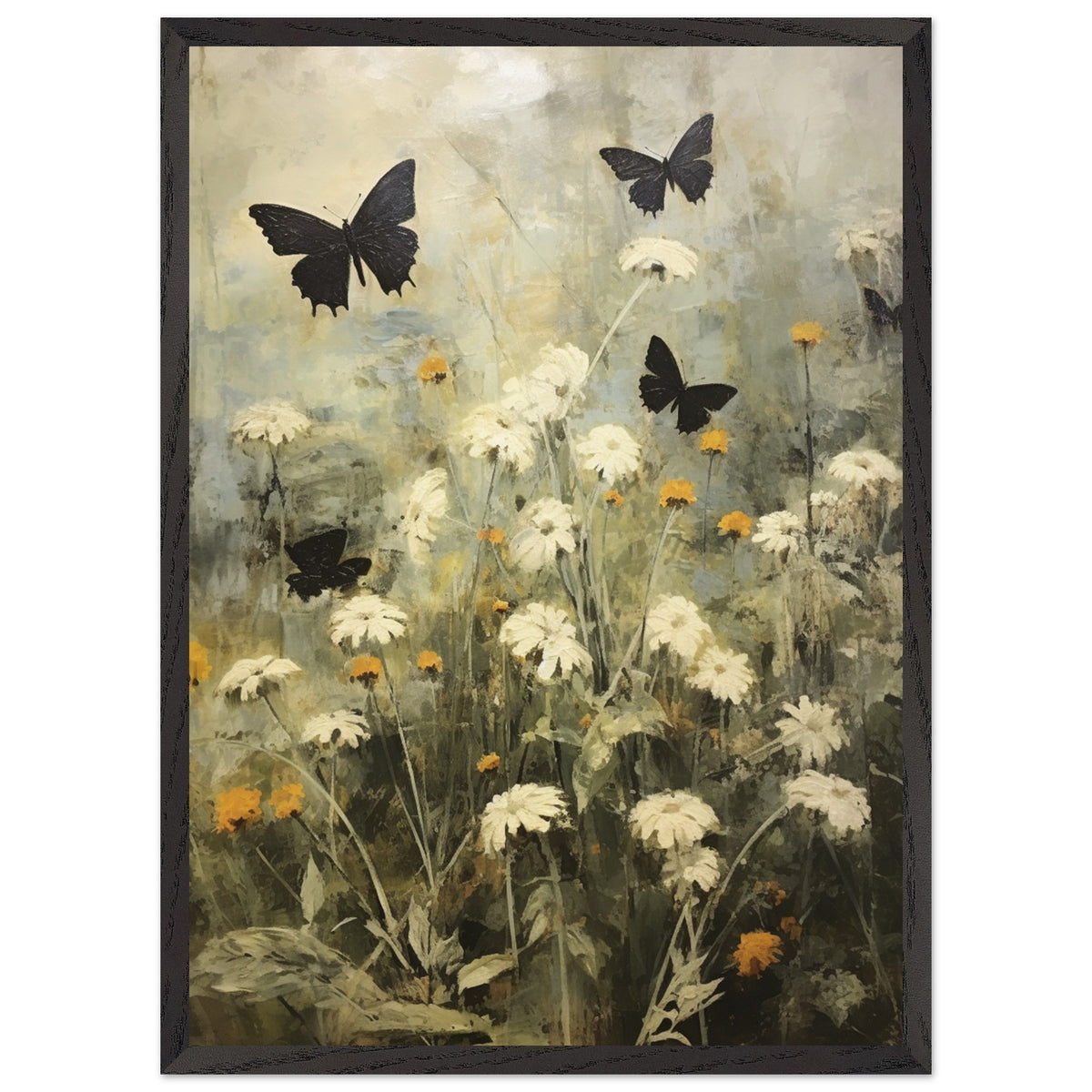 Artfulprints Poster met Lijst Butterflies in flowerfield 2  - 50x70 cm - Groen
