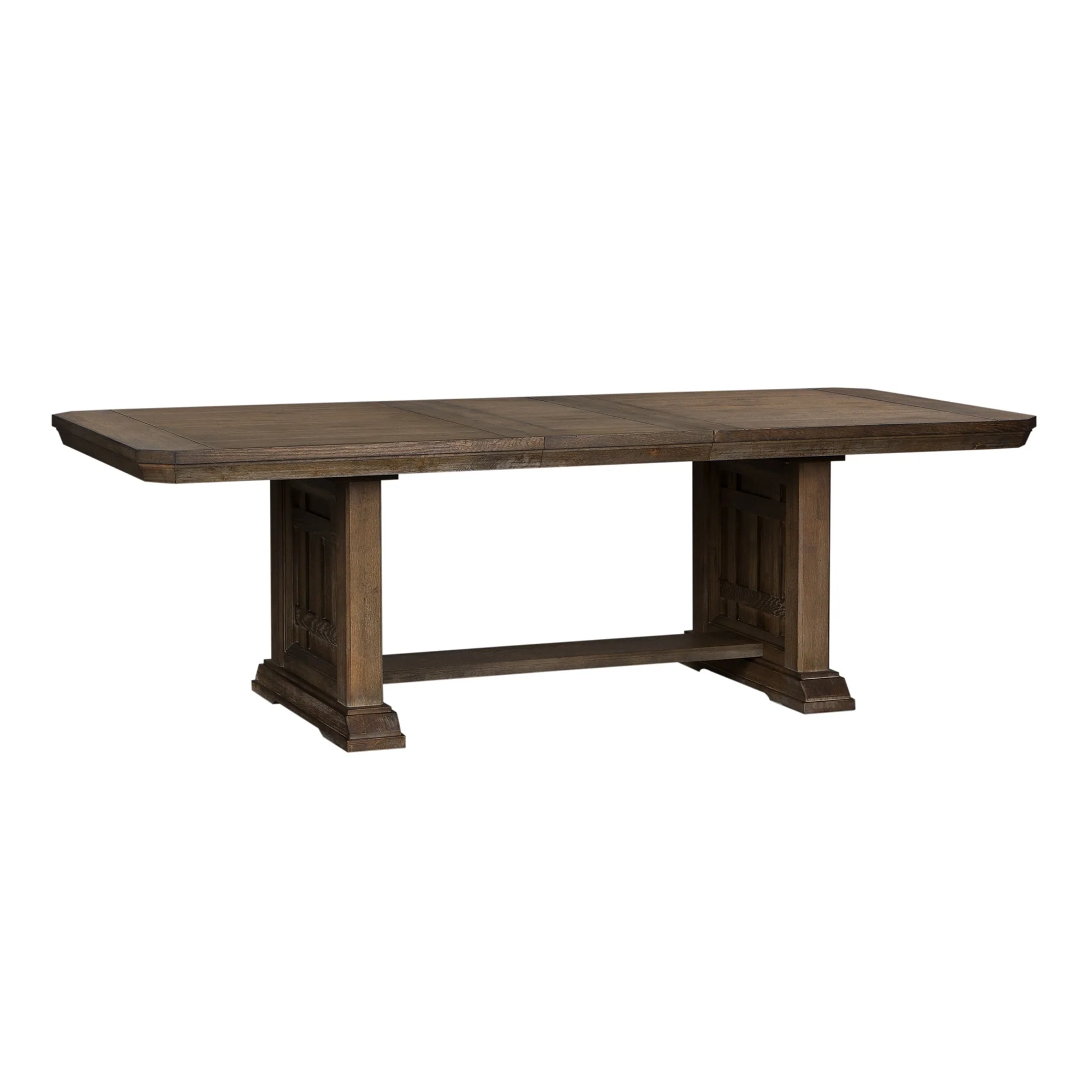 Copper Grove Artisan Prairie Wirebrushed Aged Oak Gray Dusty Wax Trestle Table