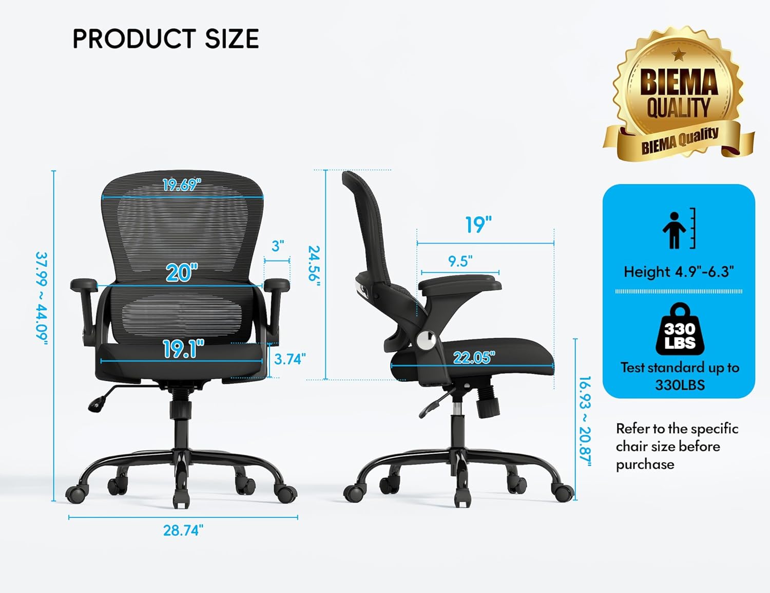 TRALT Office Chair - Ergonomic Office Chair with Back Support, Home Office Desk Chairs, 330lbs Wide Seat Big and Tall Office Chairs, Comfy Desk Chair for Work, Study, Office, Gaming (Black)
