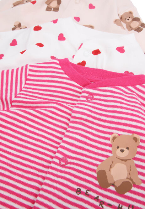 Baby Girls 3pk Pink Bear Sleepsuits