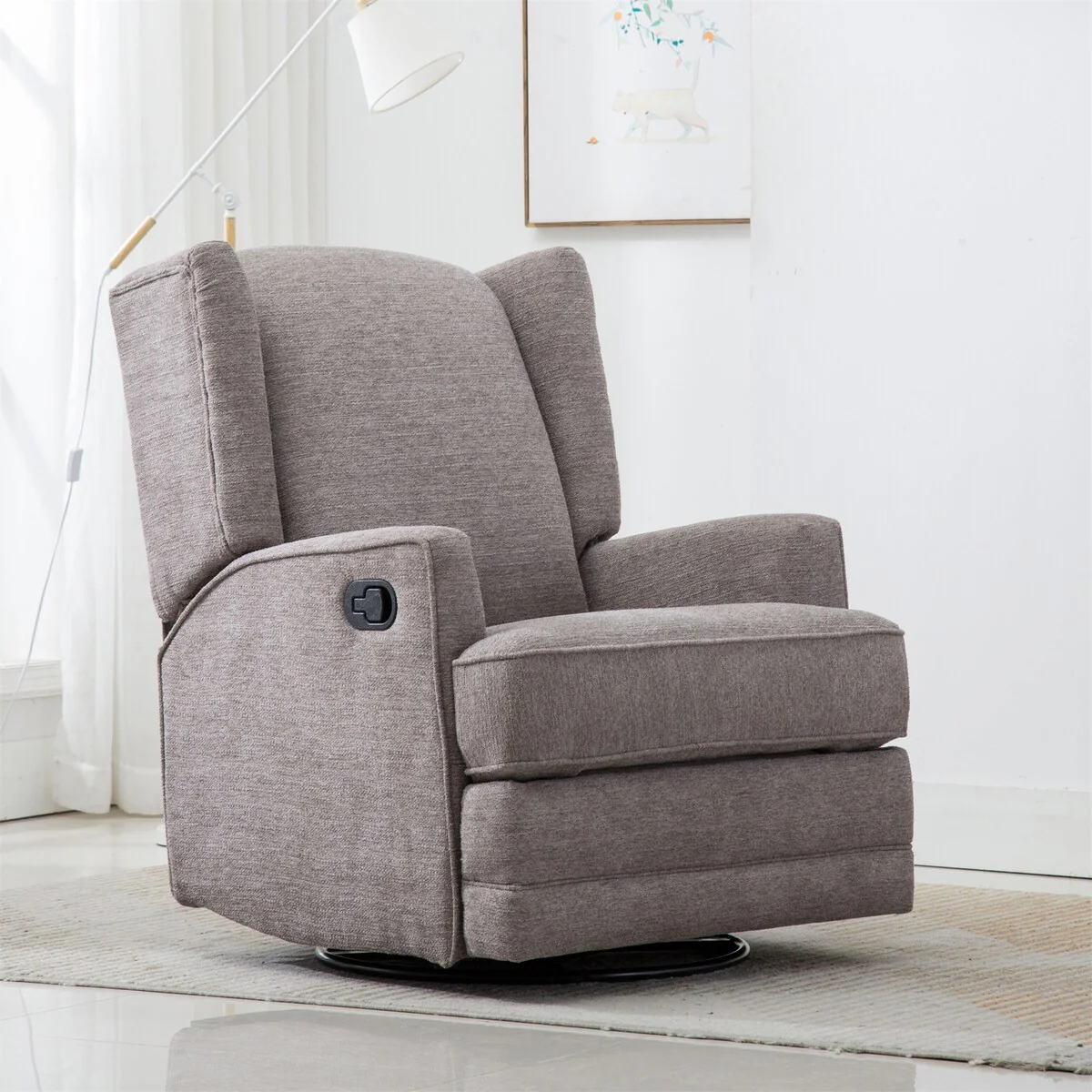 Smoke Wingback Swivel Glider Recliner
