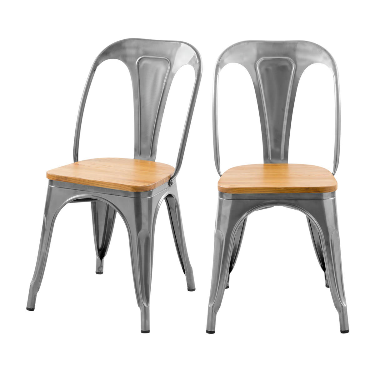 YOANNA - Chaise en métal chrome et bois d