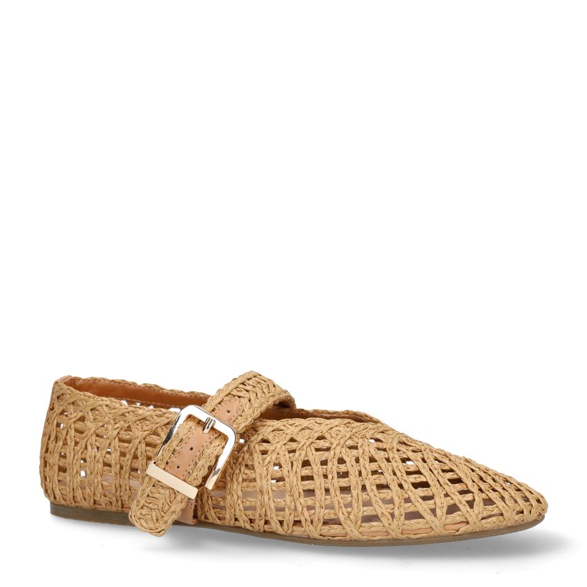 Manfield Beige raffia ballerina's