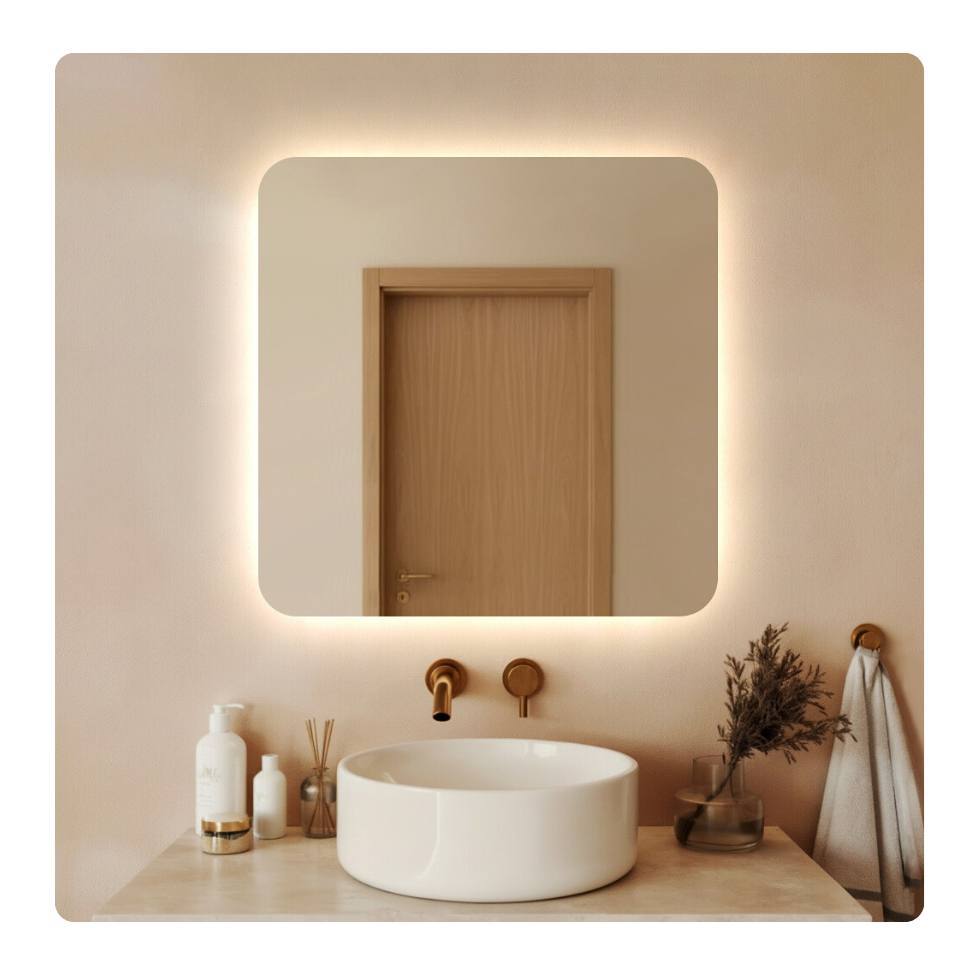 Lustro led 60x60 cm zaokrąglone rogi podświetlane ledowe   cob 480 diod/m