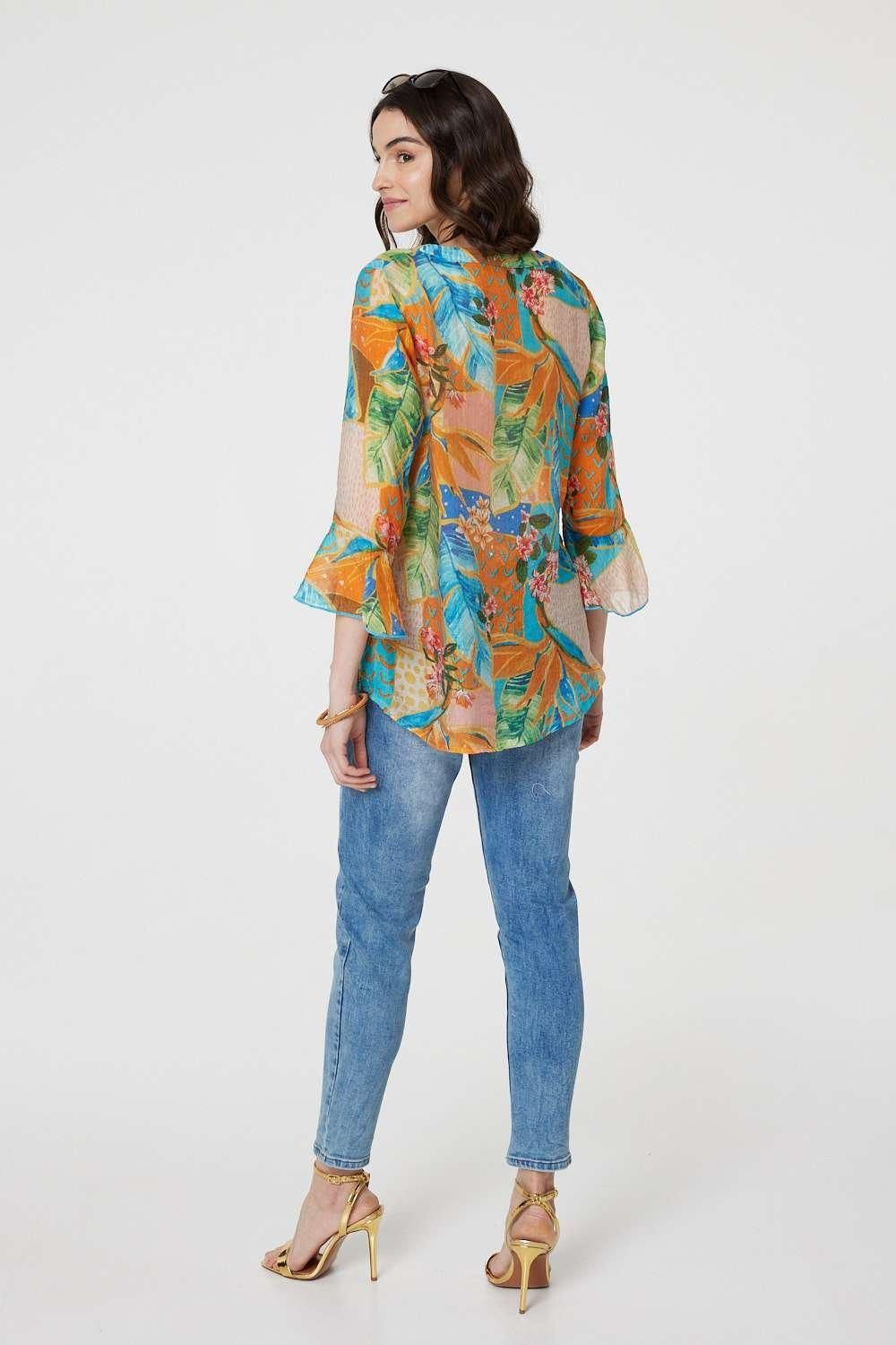 Izabel London Leaf Print Button Front Blouse