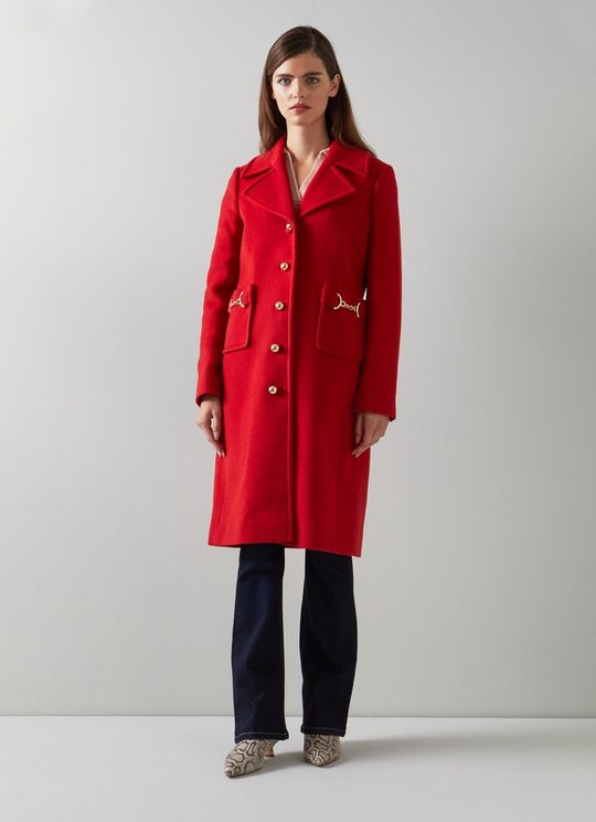 Spencer Red Recycled Wool Blend Snaffle-Detail Coat