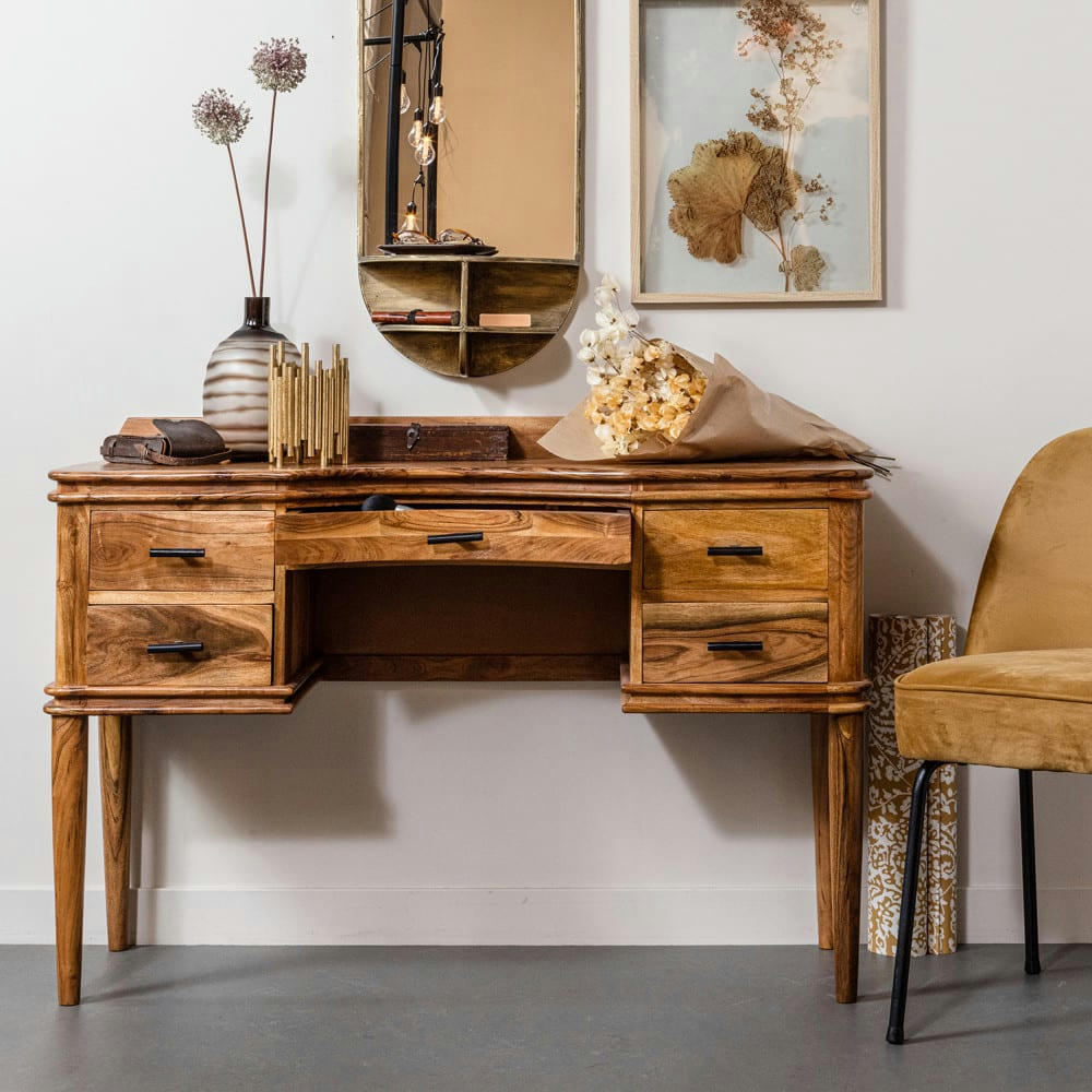 BOUDOIR - Coiffeuse 5 tiroirs en bois marron