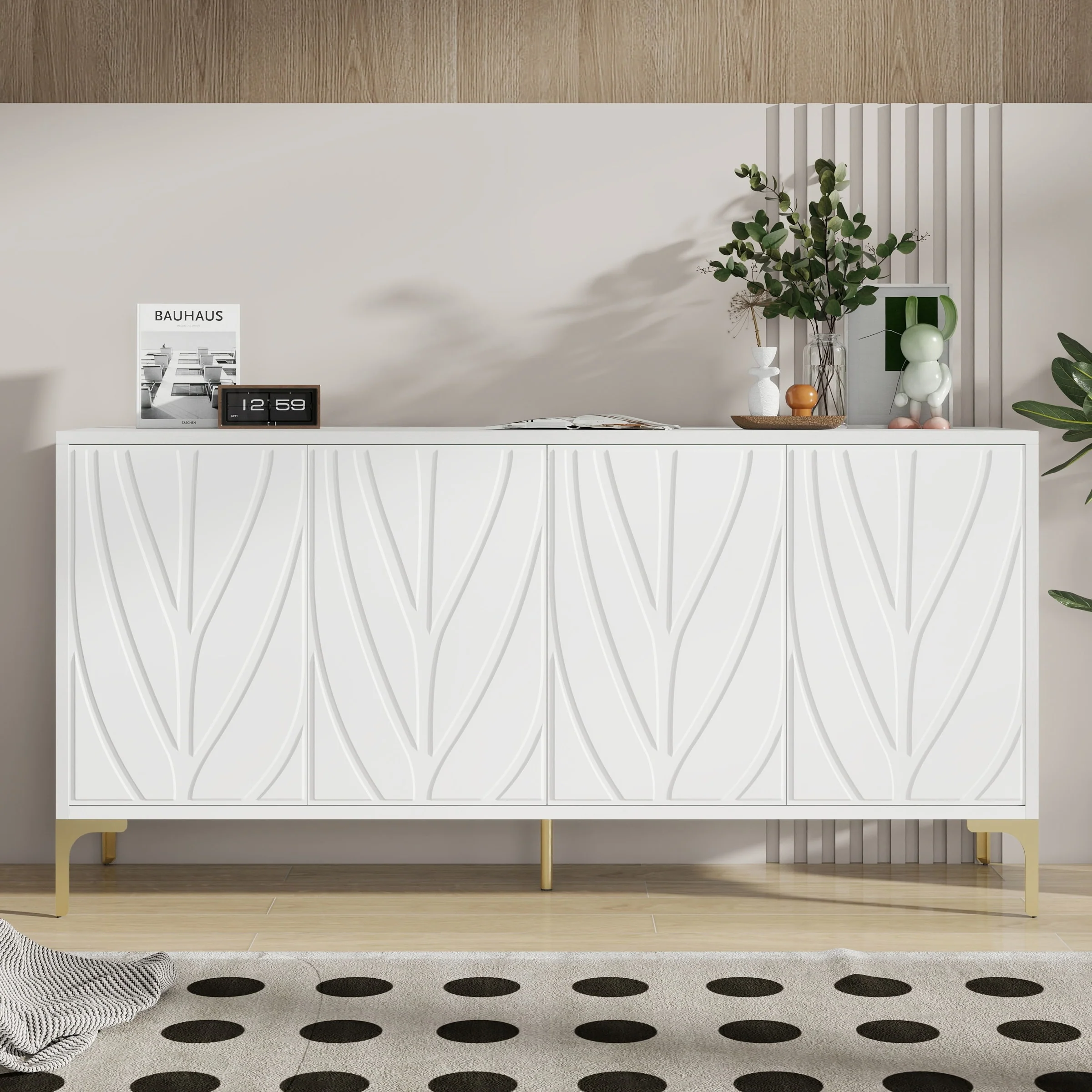 sideboard with 4 doors and metal legs