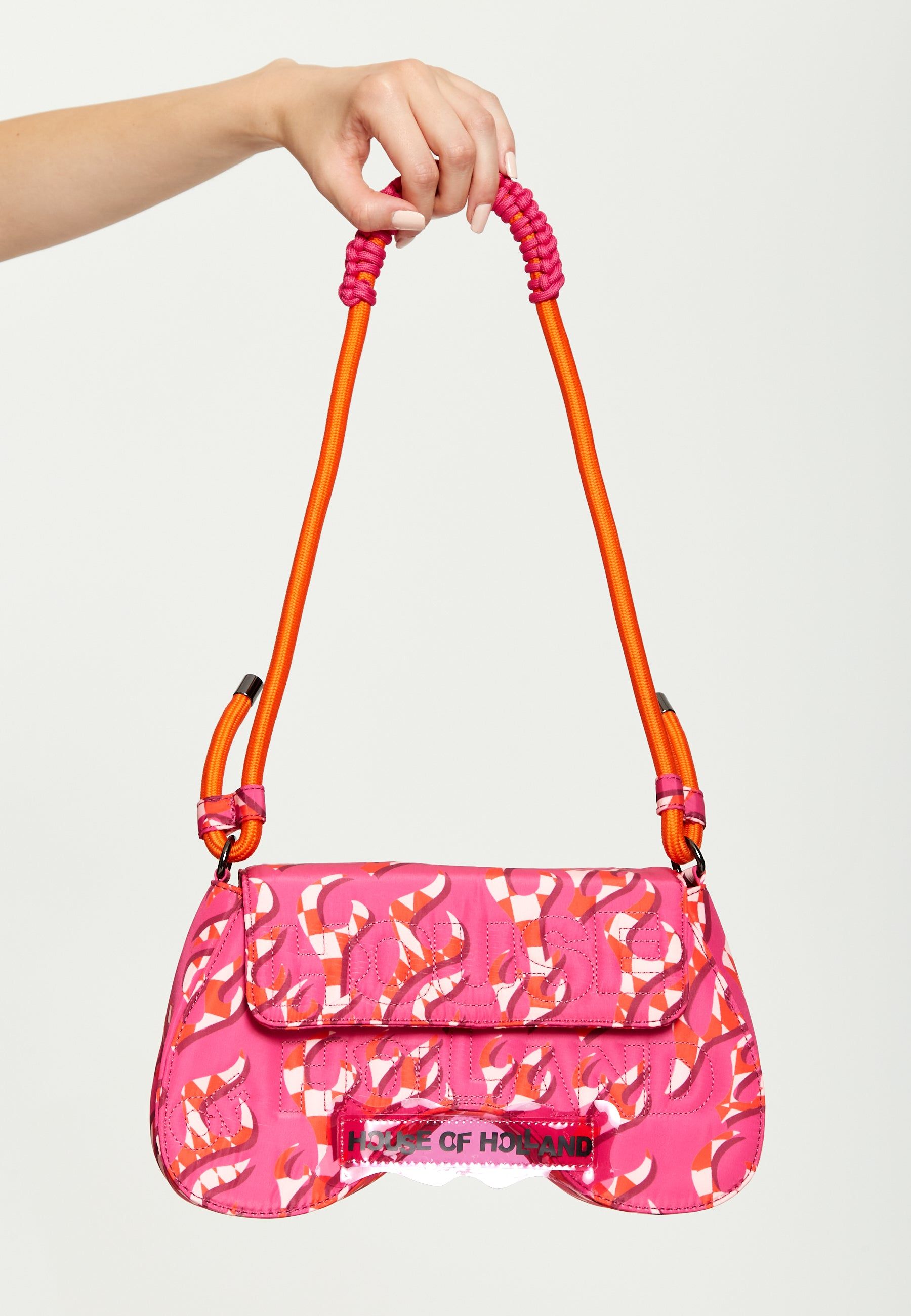 House of Holland Saddle Pink Flame Bag With Quilted Logo