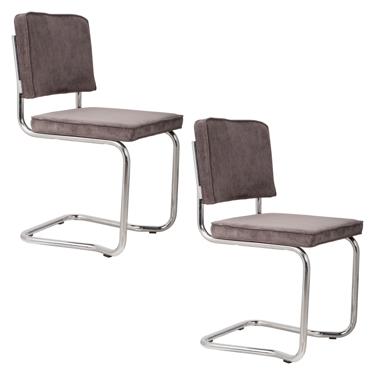 Zuiver Ridge Kink Rib Eetkamerstoelen Grijs - Set van 2