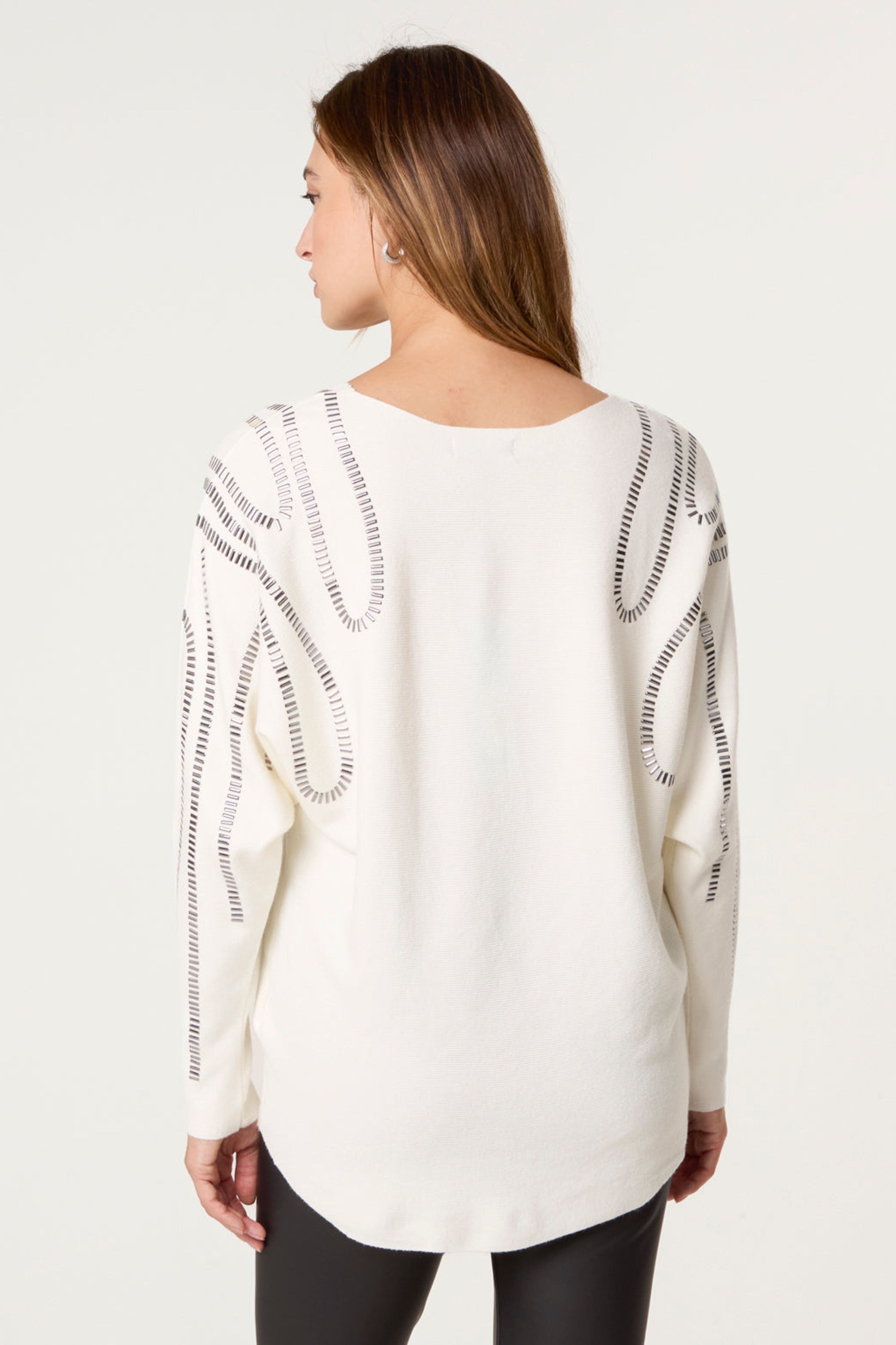 Blue Vanilla Ivory Embellished Shoulder Jumper