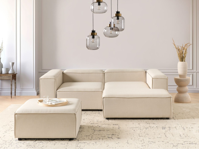 Narożna sofa z otomaną lewa poliester beżowa