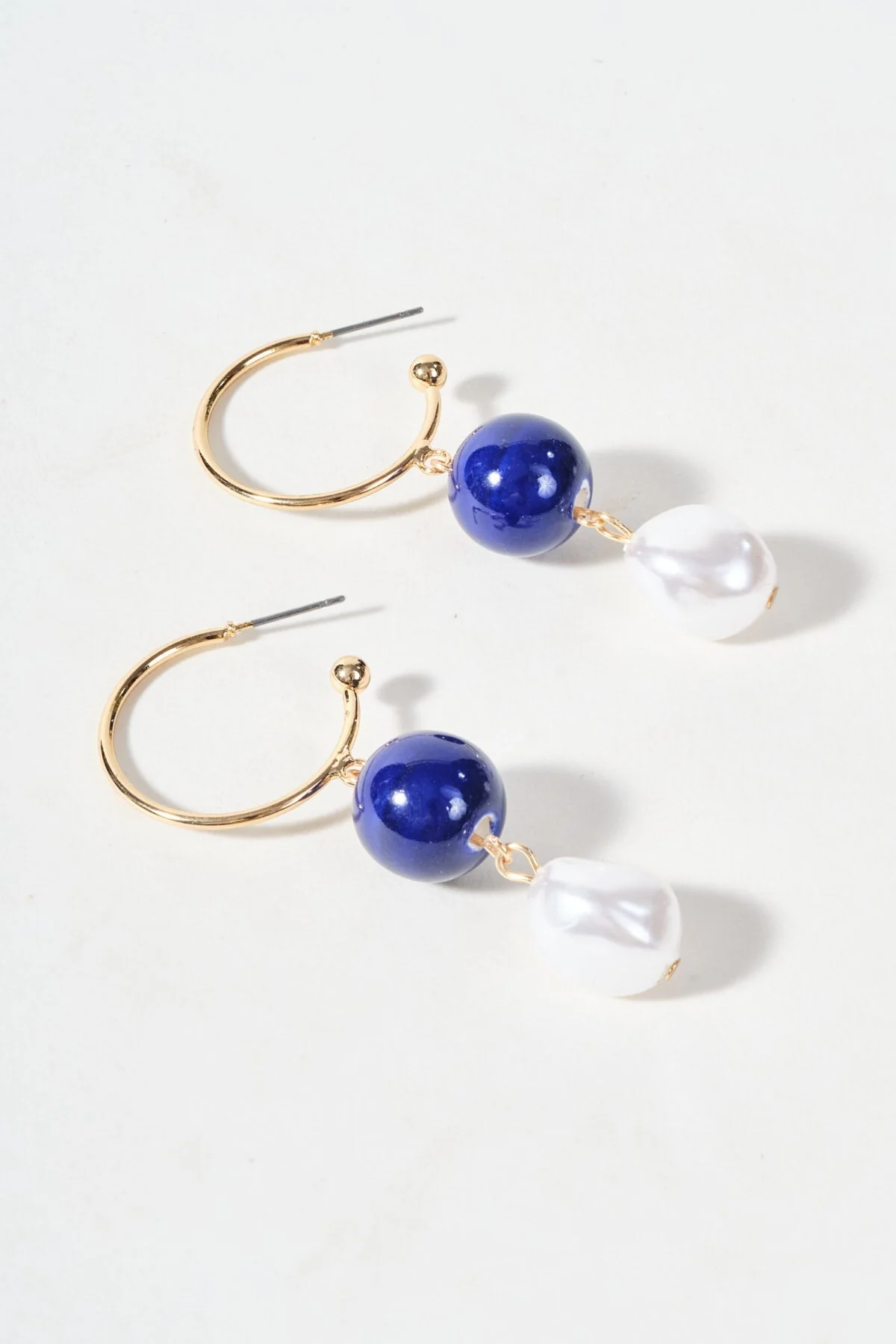 Blue And White Pearl Hoop Earrings