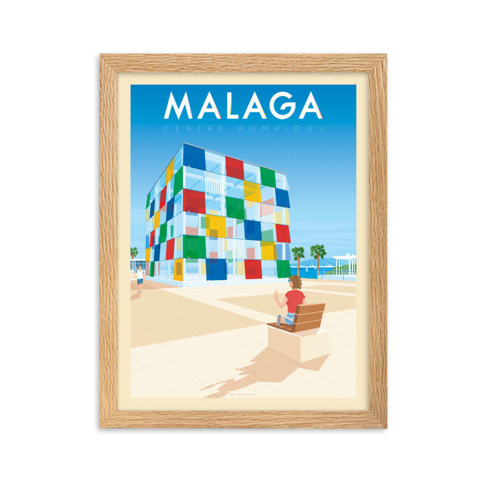 - Affiche Malaga Espagne - Andalousie avec Cadre (Bois) 21x29,7 cm