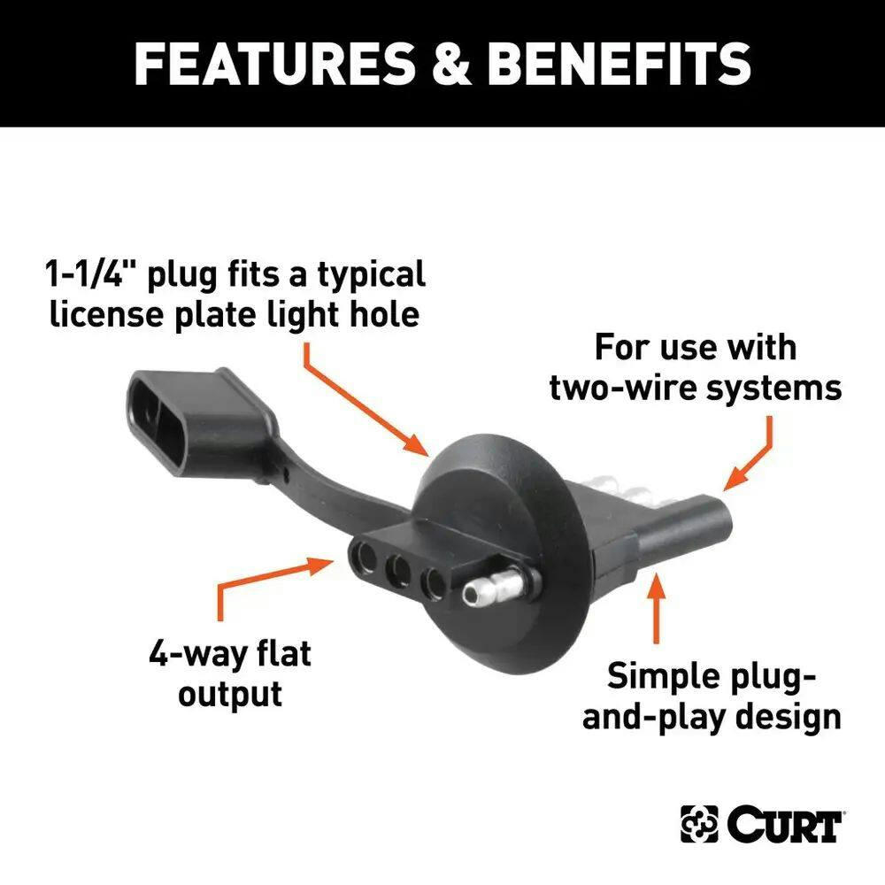 CURT 4-Way Flat License Plate Light Plug Adapter