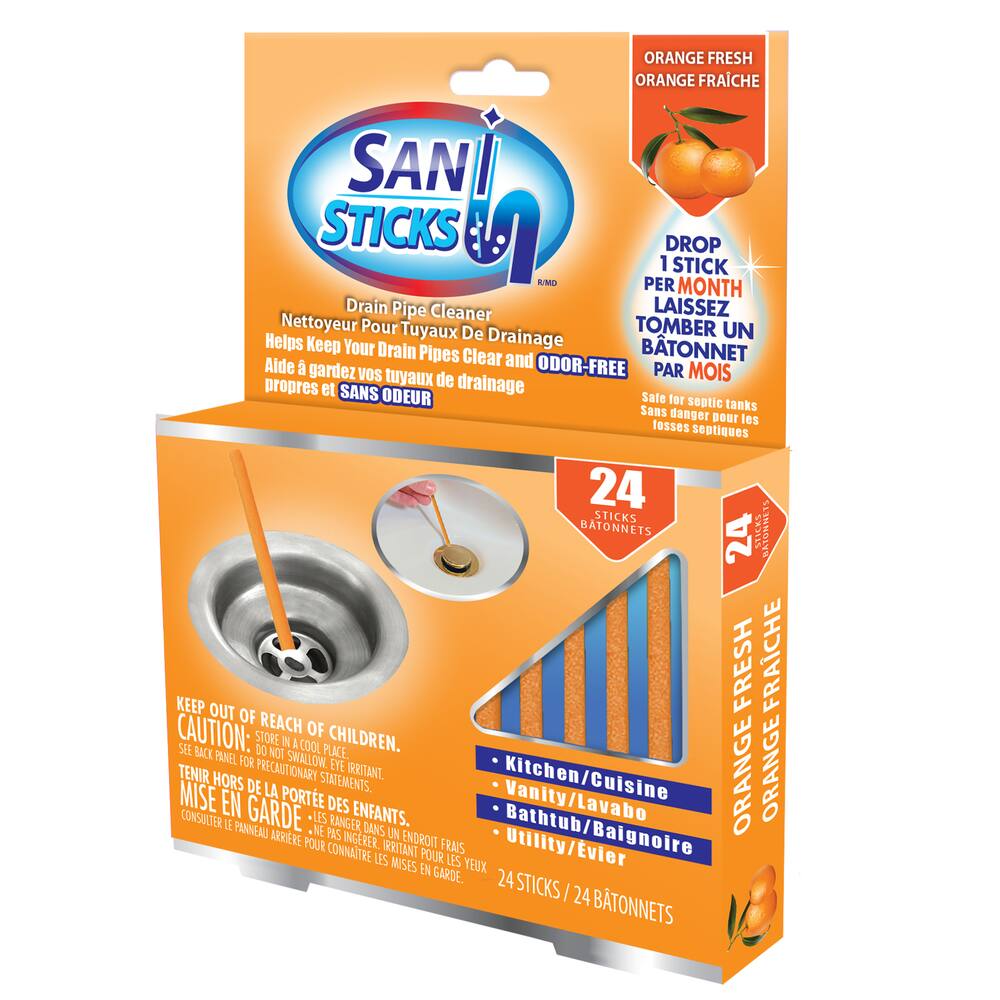 Sani Sticks Odour-Free Drain Pipe Cleaner, Orange, 24-pk