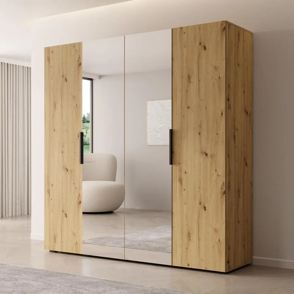 Meubella - Kledingkast Marquesa - Eiken - 200 cm - Met spiegel