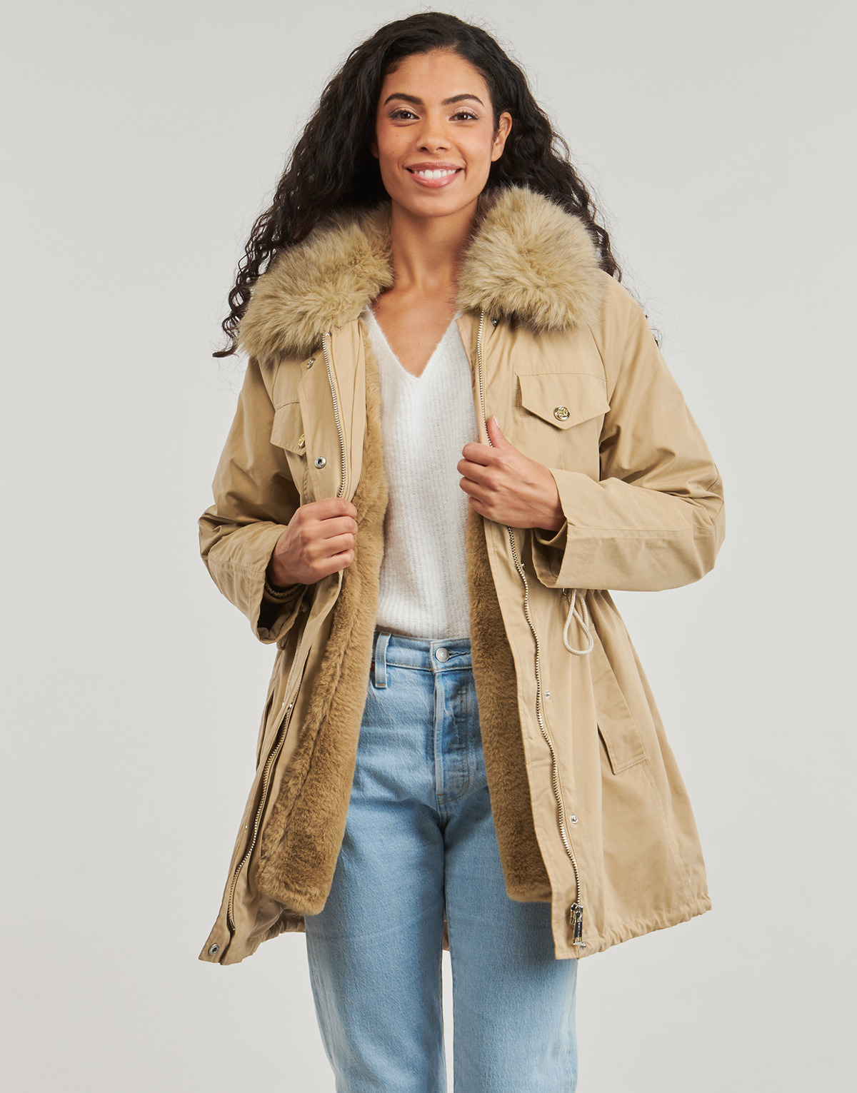 Guess - LUCIE PARKA FAUX FUR - Beige