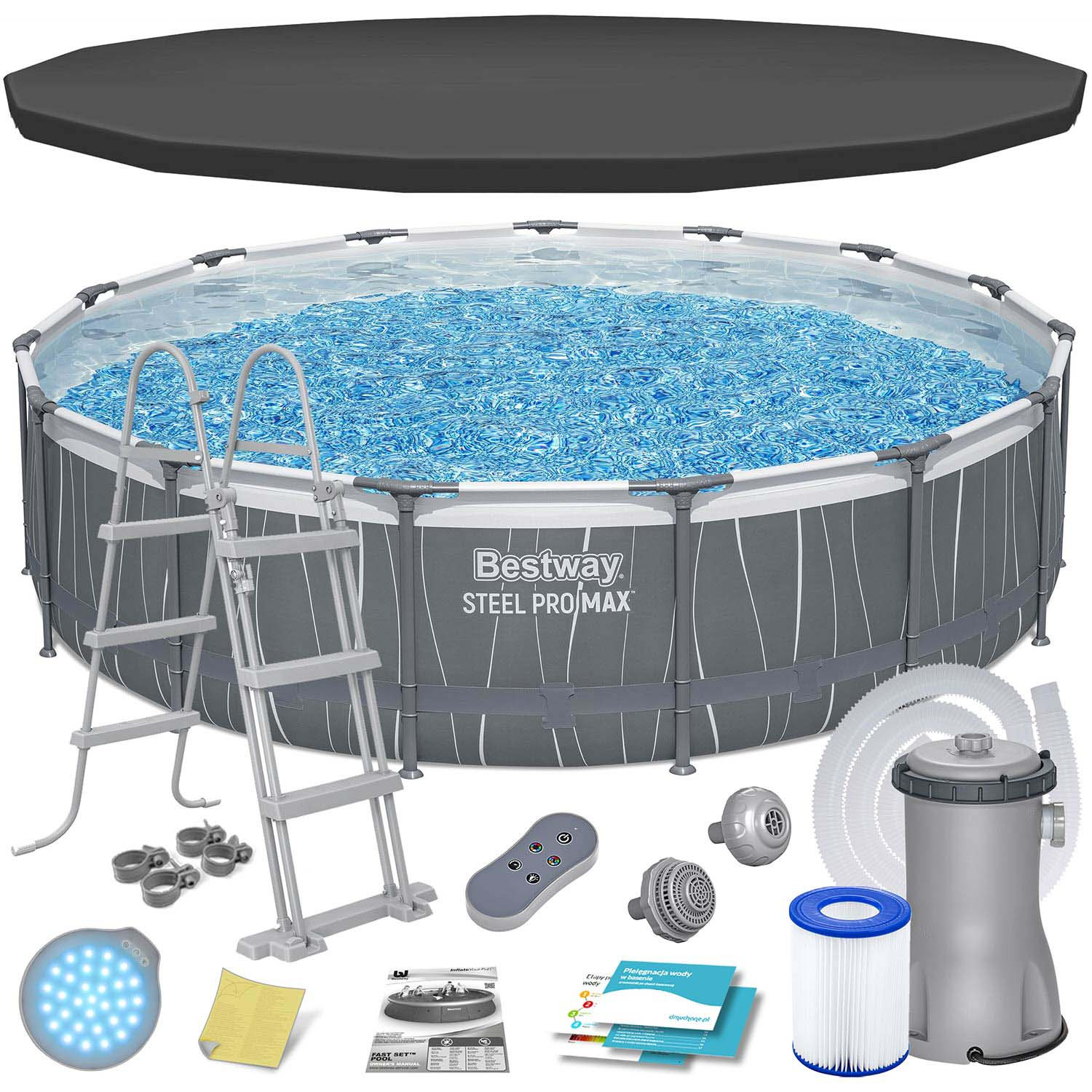 Basen ogrodowy stelażowy 457x107 cm Bestway zestaw 12w1