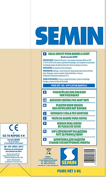 Colle enduit pour joint CE 78 rapide 4h Semin 5kg