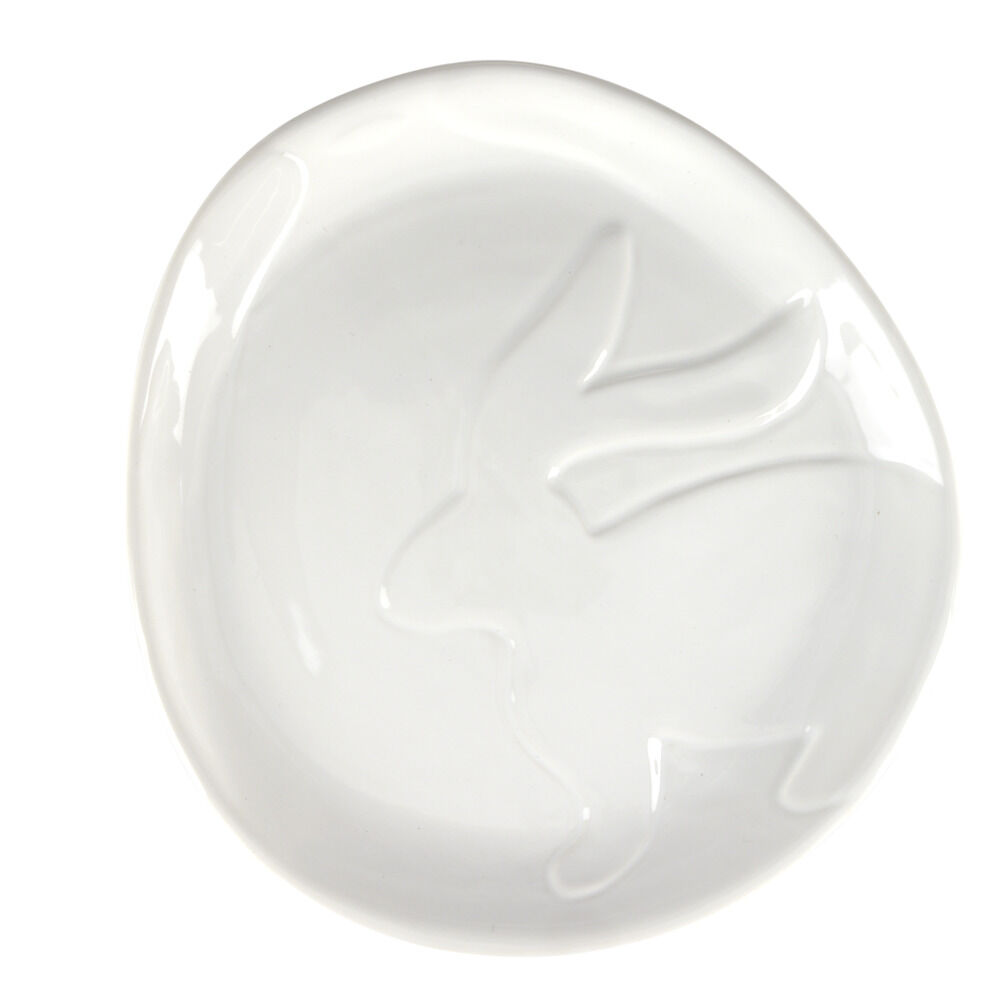 Plat lapin en relief dolomite blanc 23x18xH2,5cm