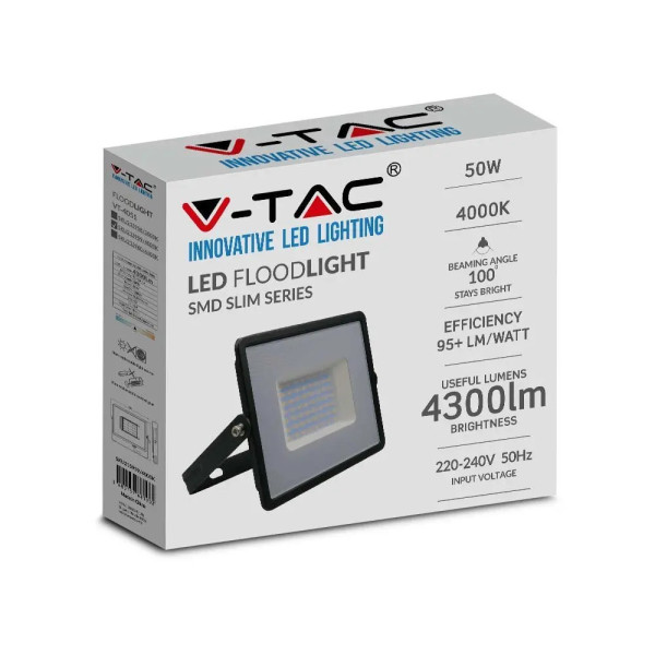 Naświetlacz halogen 4051czarny LED 50W 4300lm biały zimny IP65 V-TAC