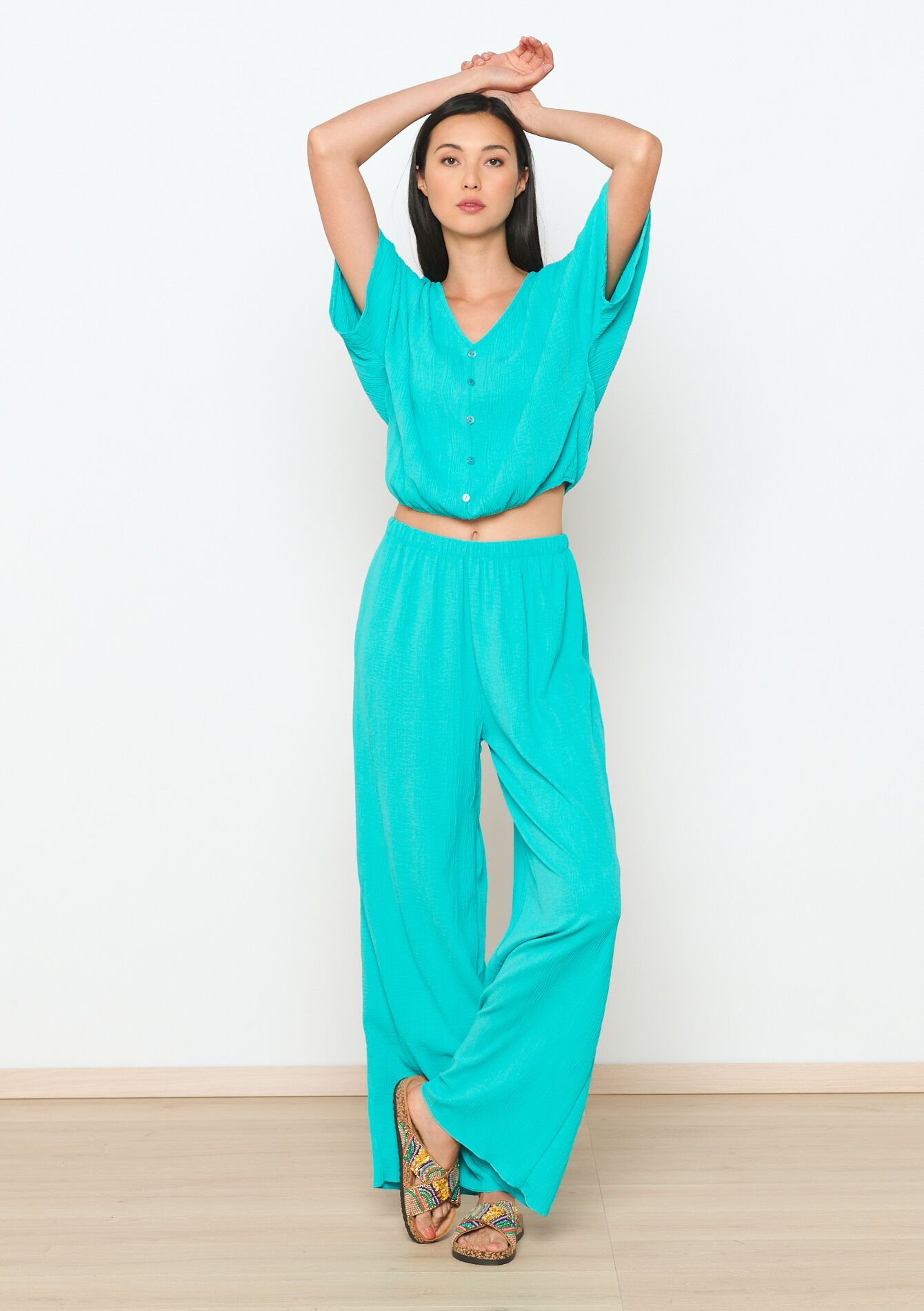 Losse broek met pliss&eacute;