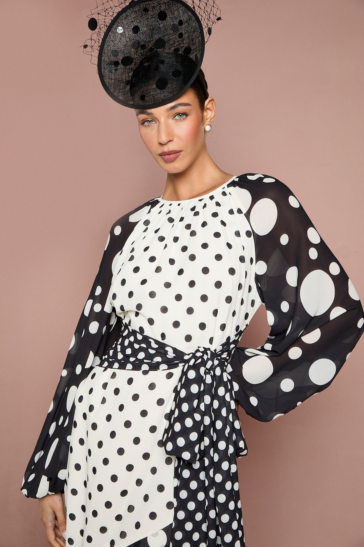 Coast Lisa Tan Mixed Spot Print Wrap Maxi Dress