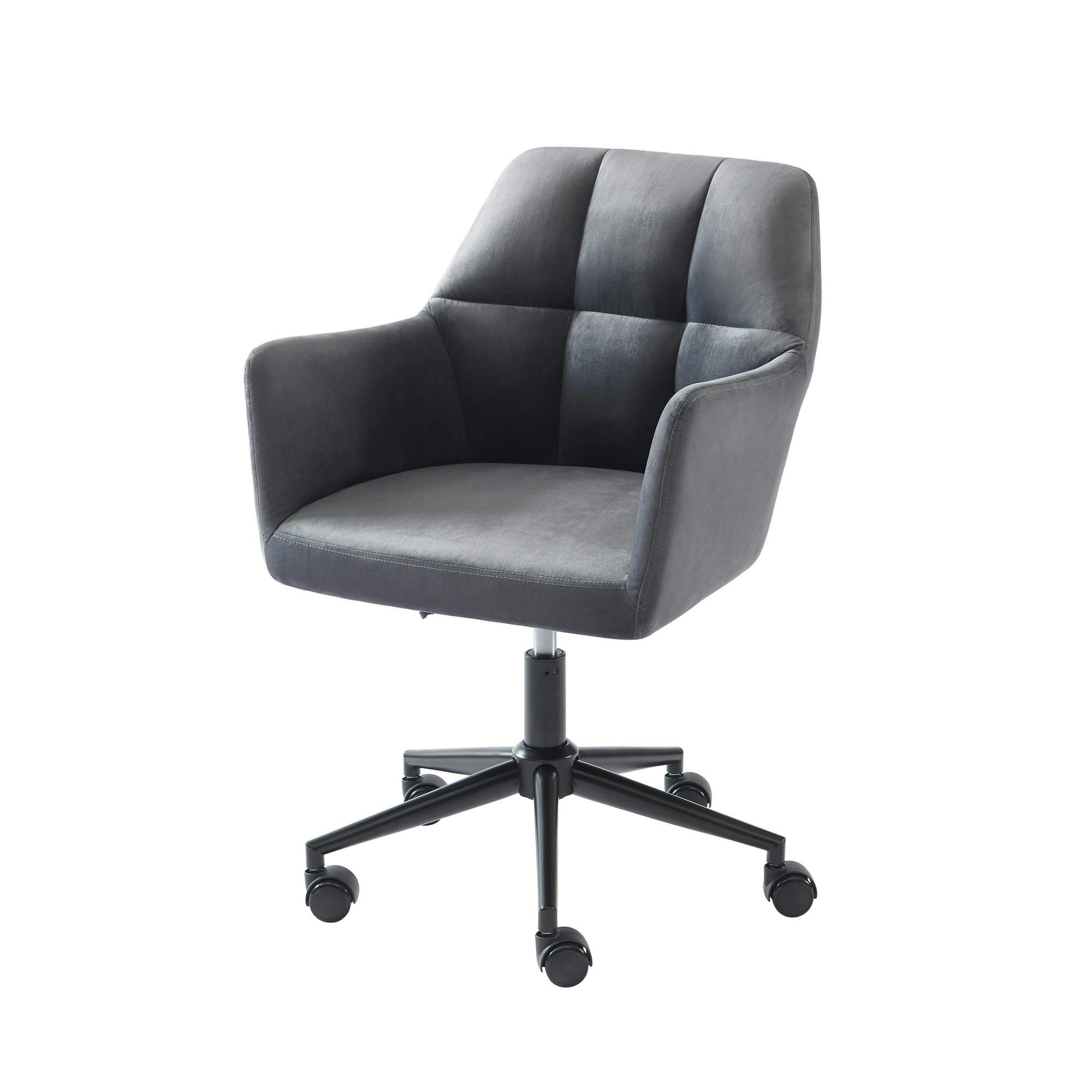 MONACO - Fauteuil de bureau   en velours gris anthracite avec pieds