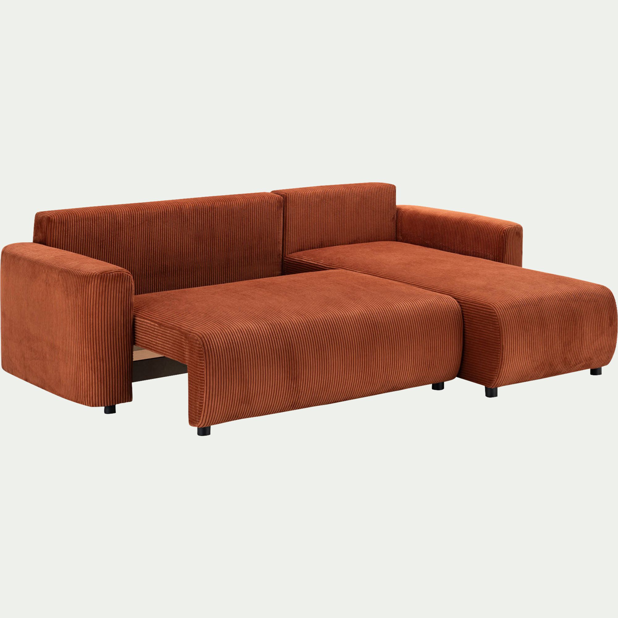 LUDI - Canapé convertible à angle réversible en velours côtelé - brun rustrel