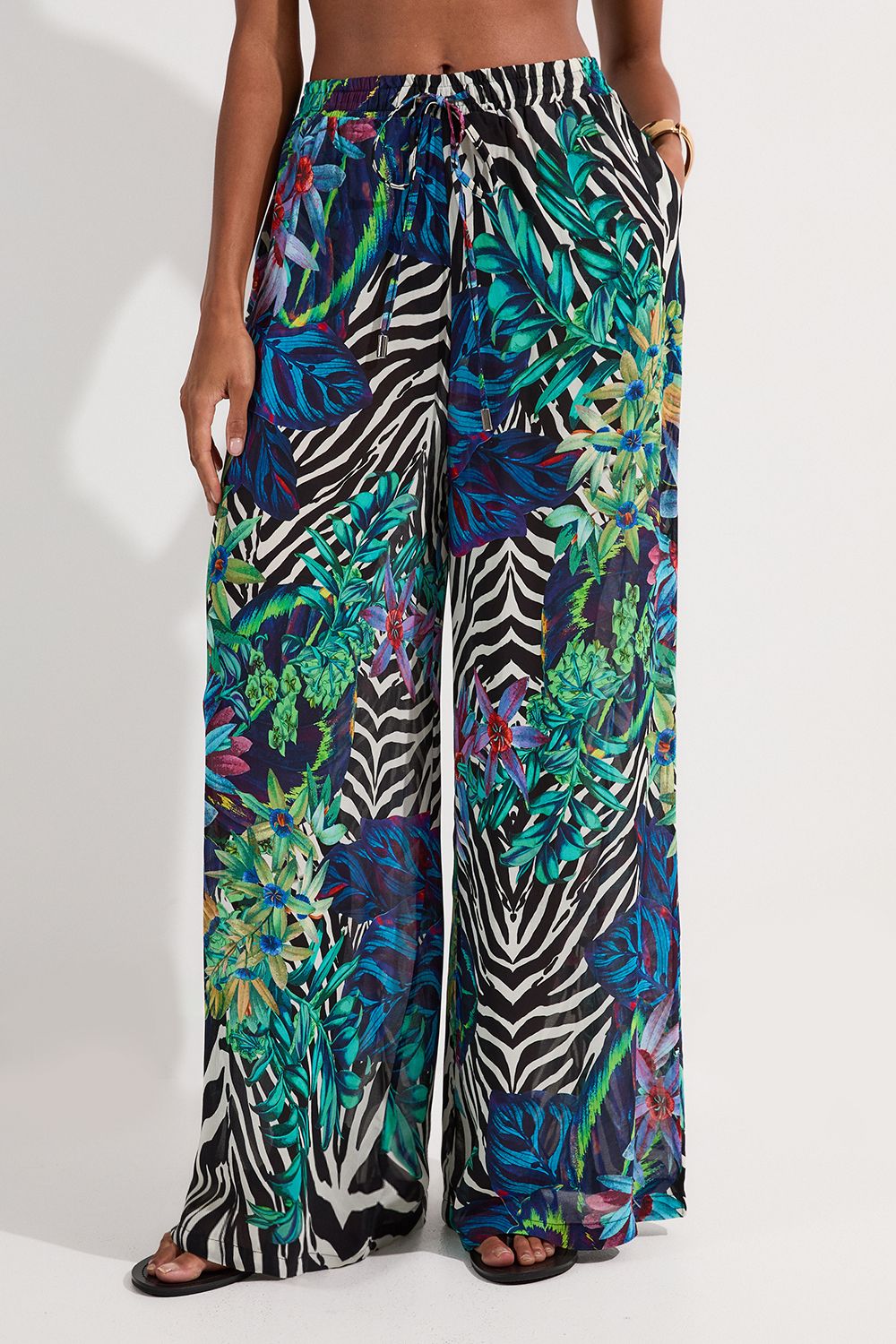 KarenMillen Floral Animal Viscose Georgette Beach Trousers