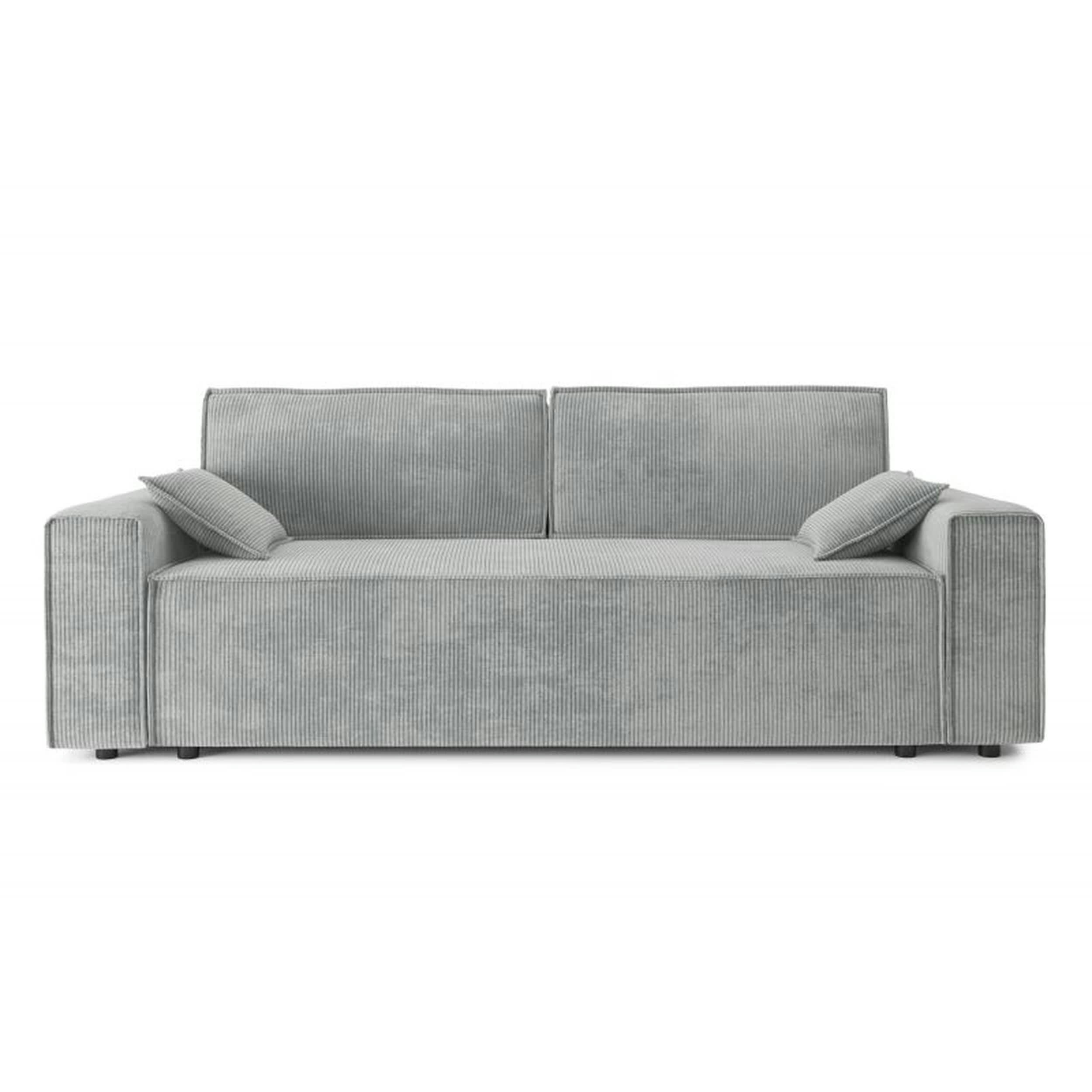 DURIF - Canapé droit convertible 3 places en velours côtelé gris