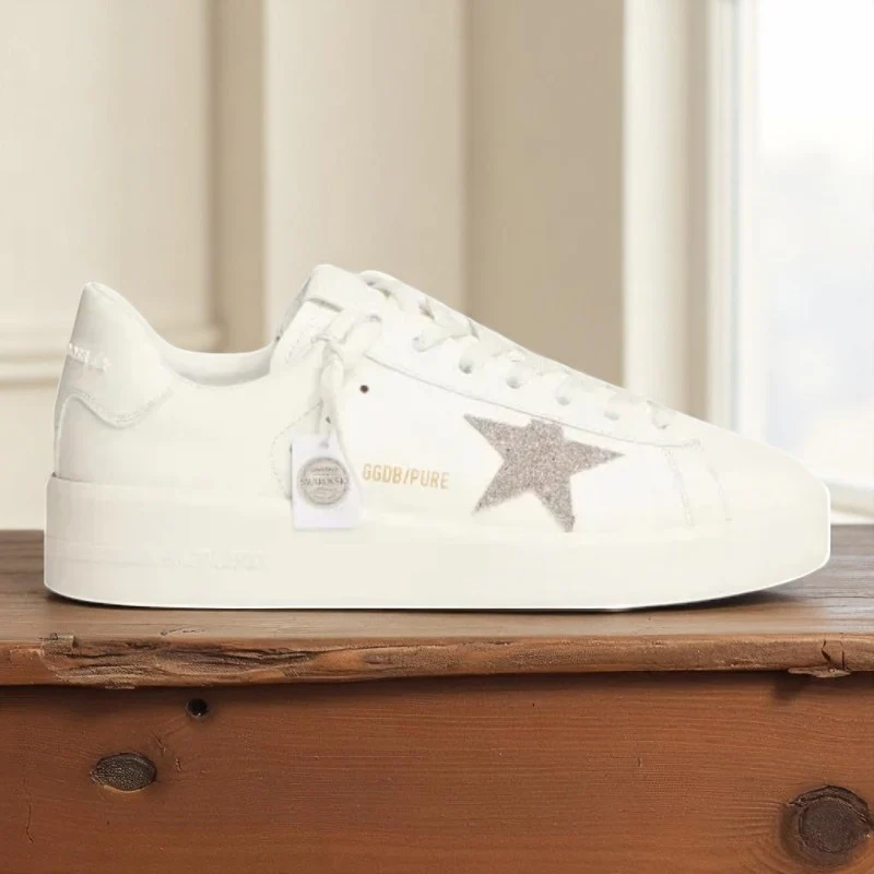 Purestar sneakers in white leather with silver-colored crystal star