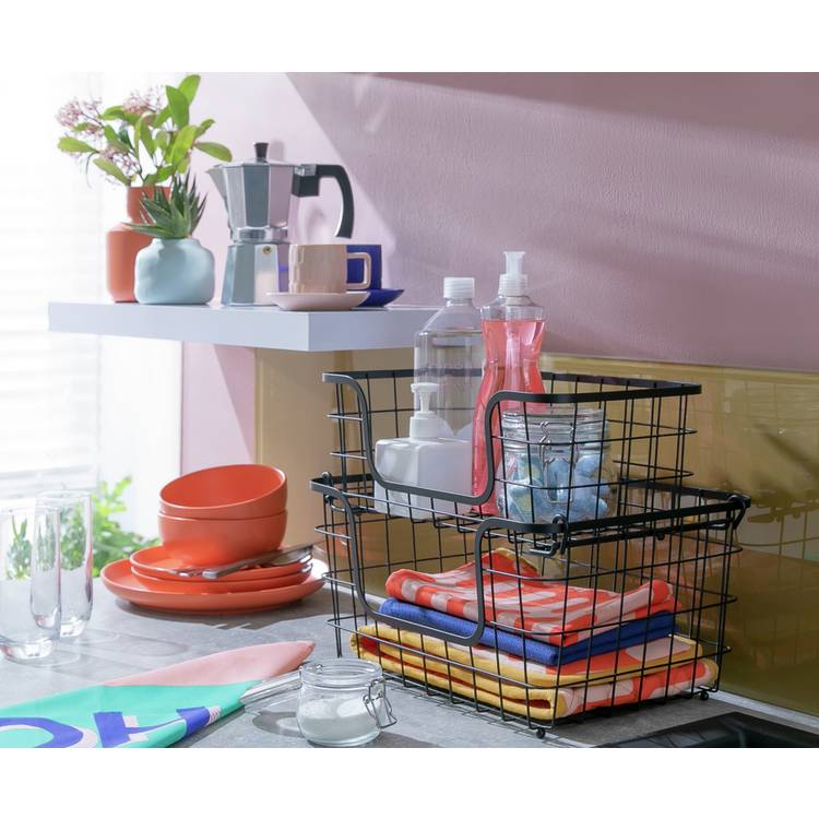 Habitat Pack of 2 Storage Basket with Label Slot - Black