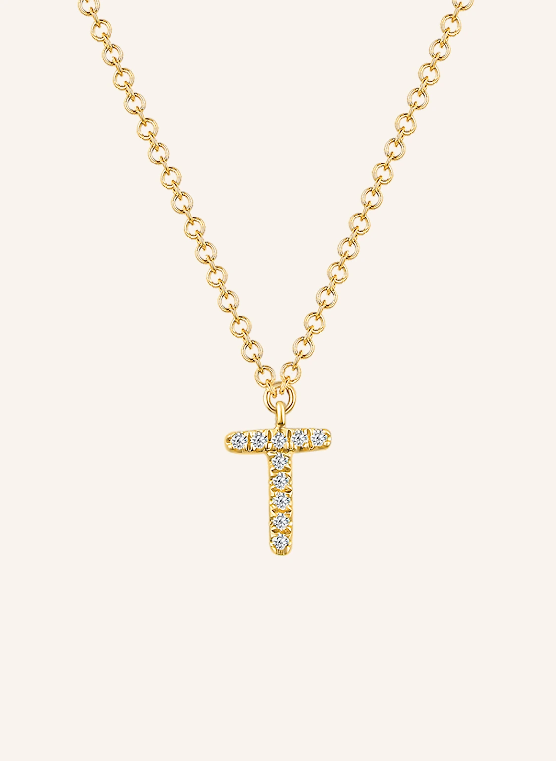 Leaf INITIALIEN Halskette „T“ aus 14 Karat Gelbgold mit Diamanten