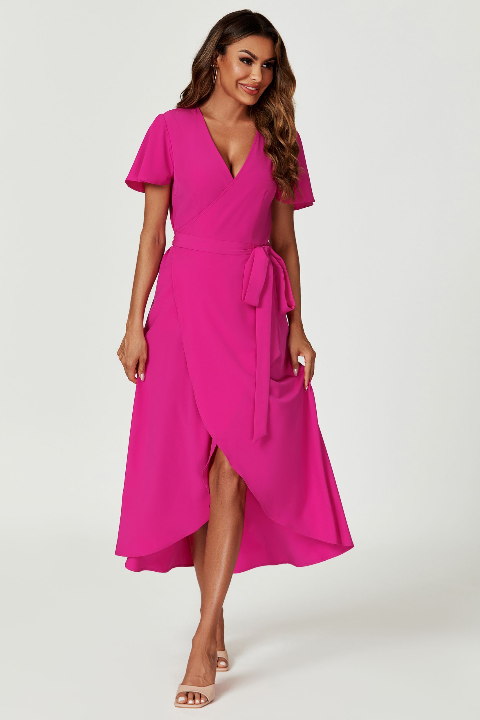 FS Collection Wrap Midi Dress In Magenta
