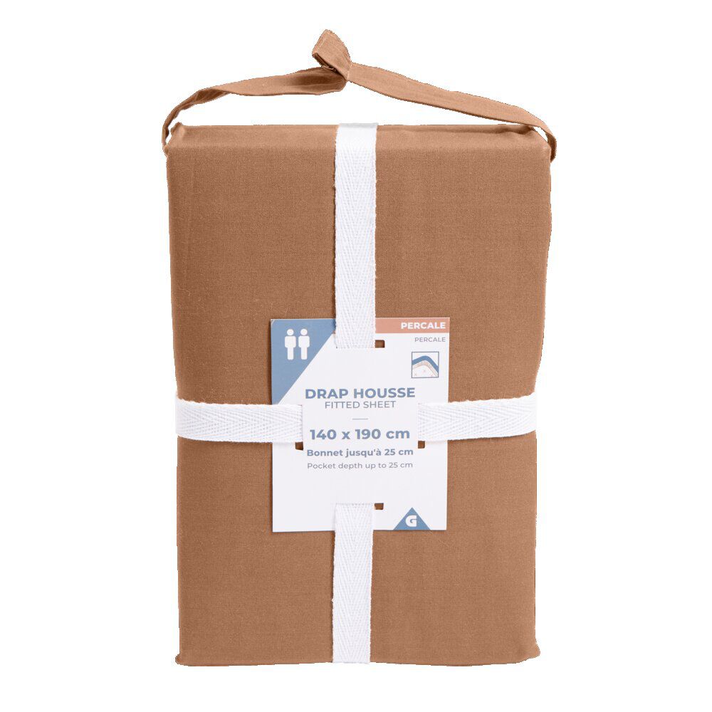 Drap housse 140x190cm 100% coton percale rouge